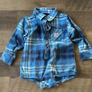 Carhartt Blue and White Plaid Baby Bodysuit
